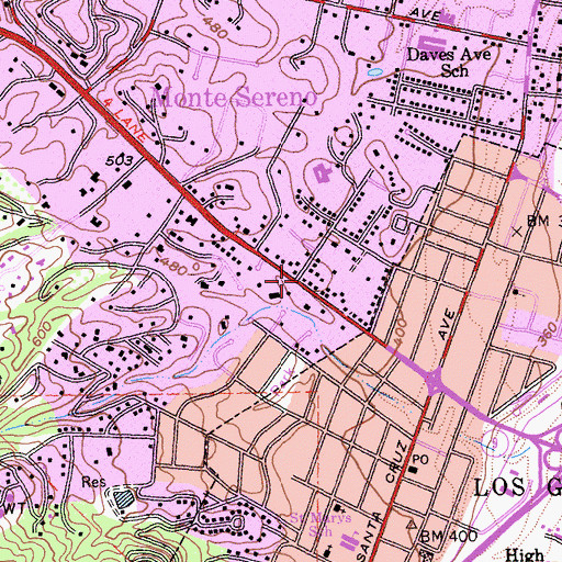 Topographic Map of Monte Sereno City Hall, CA