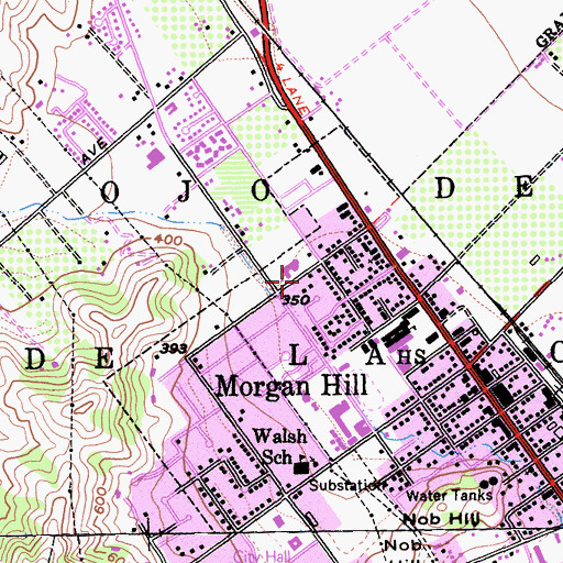 Topographic Map of Morgan Hill Asembly of God Church, CA