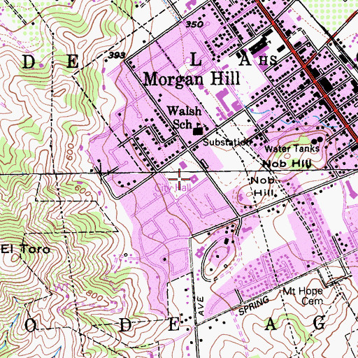 Topographic Map of Morgan Hill City Hall, CA