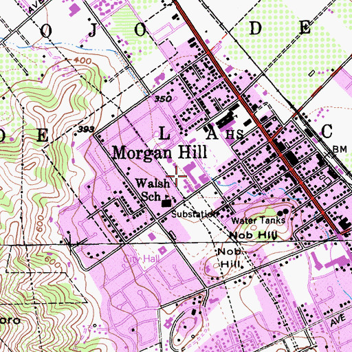 Topographic Map of Nob Hill Shopping Center, CA