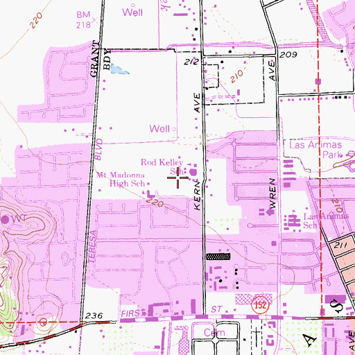 Topographic Map of Rod Kelley Elementary School, CA