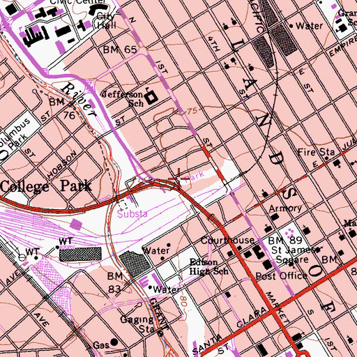 Topographic Map of Ryland Park, CA