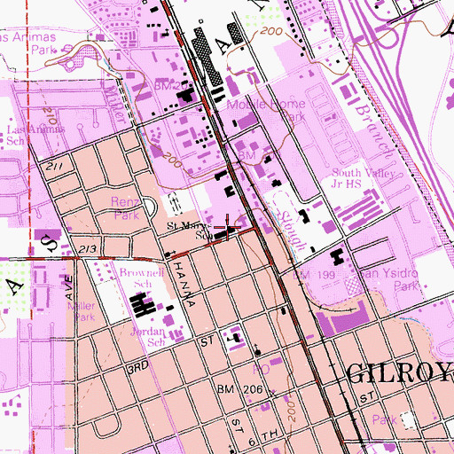 Topographic Map of Saint Marys Roman Catholic Church, CA