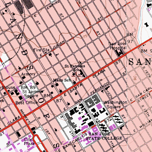Topographic Map of Saint Patricks Proto-Cathedral, CA