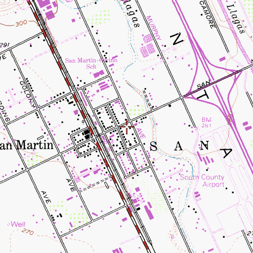 Topographic Map of San Martin Post Office, CA