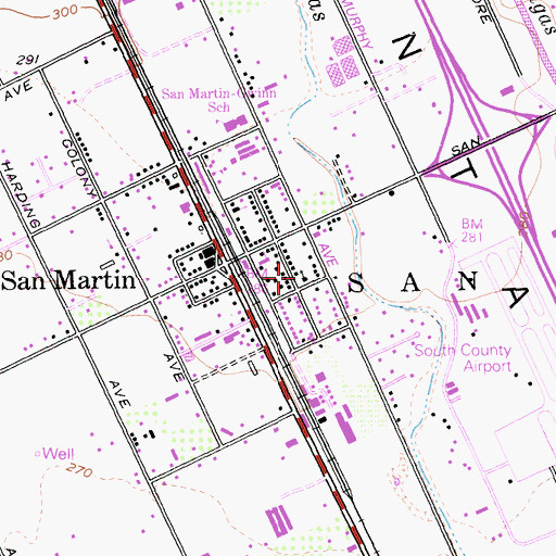 Topographic Map of San Martin Presbyterian Church, CA