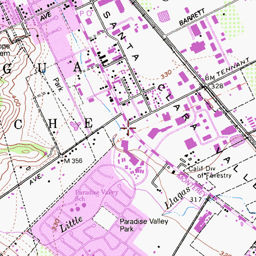 Topographic Map of Tennant Station Shopping Center, CA