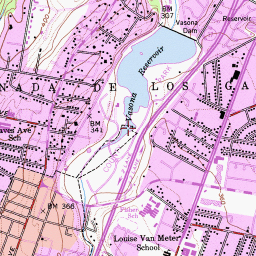Topographic Map of Vasona Lake County Park, CA