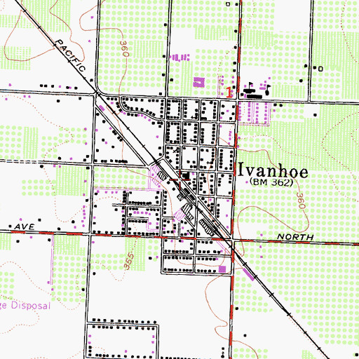 Topographic Map of Ivanhoe Post Office, CA