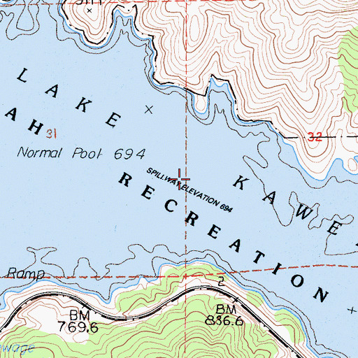 Topographic Map of Lake Kaweah Recreation Area, CA