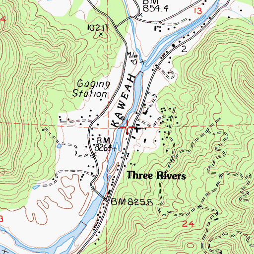 Topographic Map of Three Rivers Elementary School, CA
