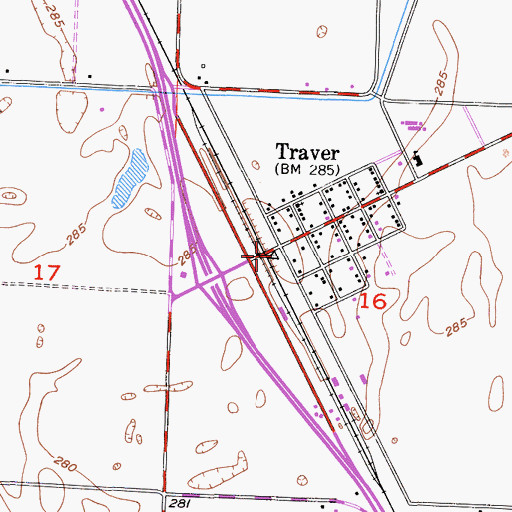 Topographic Map of Traver Post Office, CA