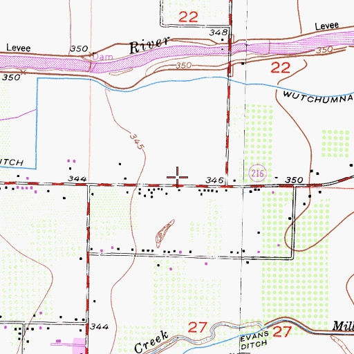 Topographic Map of Visalia Adult School, CA