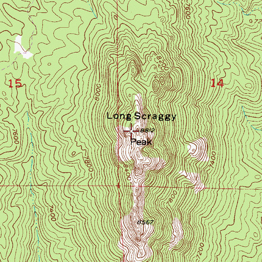 Topographic Map of Long Scraggy Peak, CO