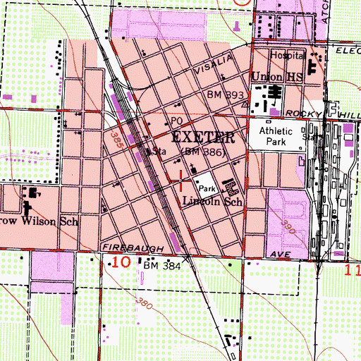 Topographic Map of Exeter Branch Tulare County Library, CA