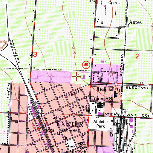 Topographic Map of Exeter Memorial Building, CA