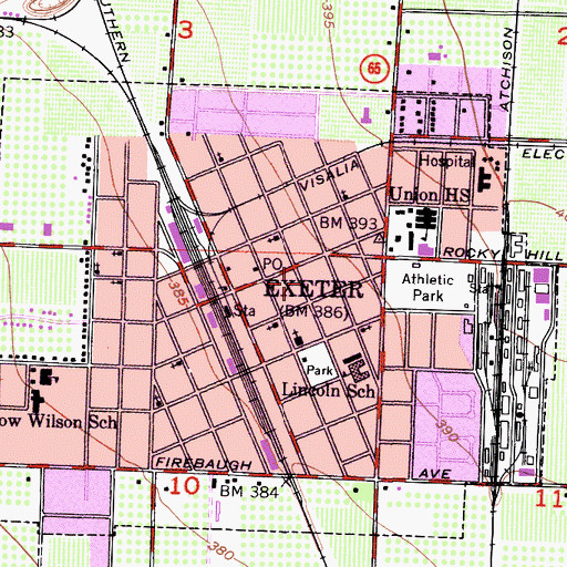 Topographic Map of Exeter Post Office, CA