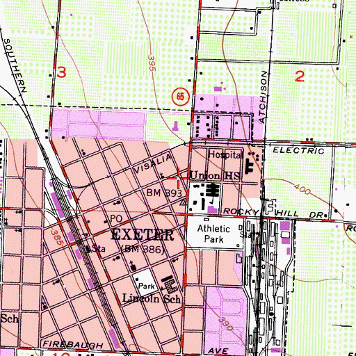 Topographic Map of Exeter Womans Club, CA