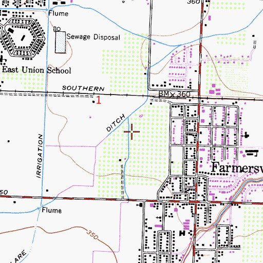 Topographic Map of Farmersville Junior High School, CA