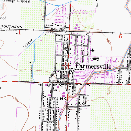 Topographic Map of Farmersville Post Office, CA
