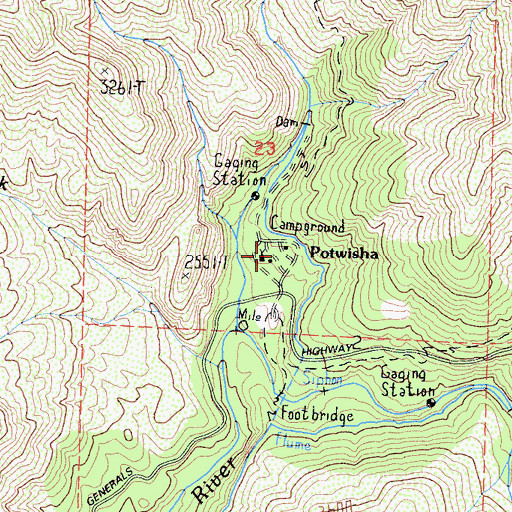 Topographic Map of Potwisha Campground, CA