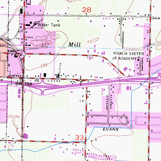 Topographic Map of East Visalia Church of Christ, CA