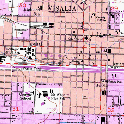 Topographic Map of Kaweah Delta Medical Center, CA