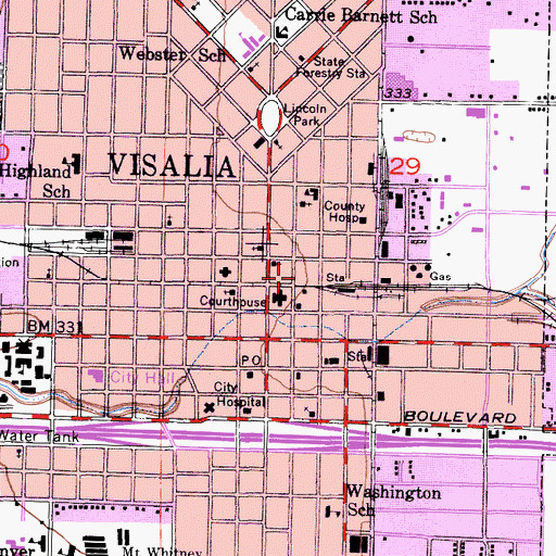 Topographic Map of Tulare County Jail, CA
