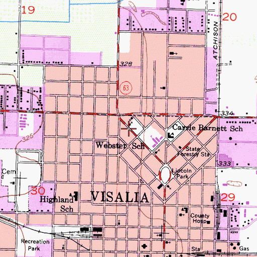 Topographic Map of Tulare County Juvenile Hall, CA