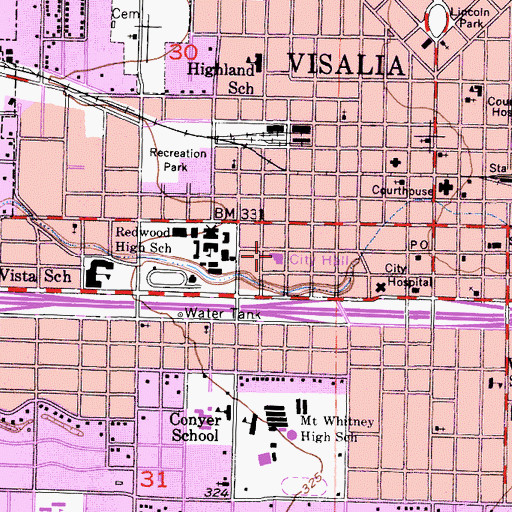 Topographic Map of Visalia City Hall, CA
