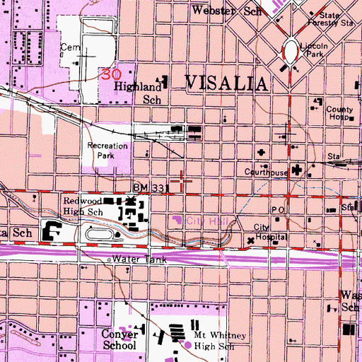 Topographic Map of Visalia Memorial Building, CA