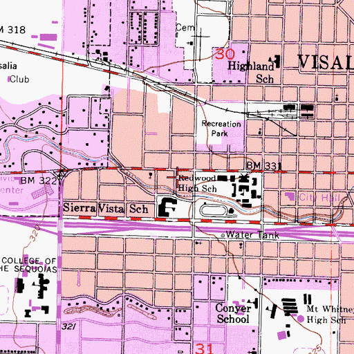 Topographic Map of Visalia Methodist Church, CA