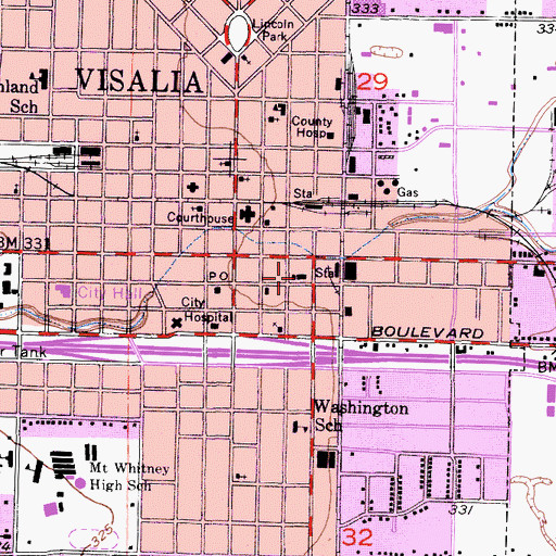 Topographic Map of Visalia Municipal Auditorium, CA