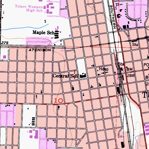 Topographic Map of City of Tulare Fire Department Station 2, CA