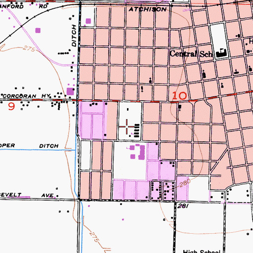 Topographic Map of Roosevelt Elementary School, CA
