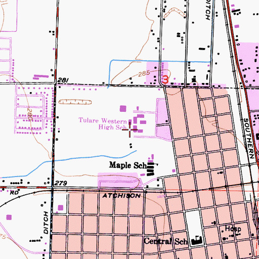 Topographic Map of Tulare Adult School, CA