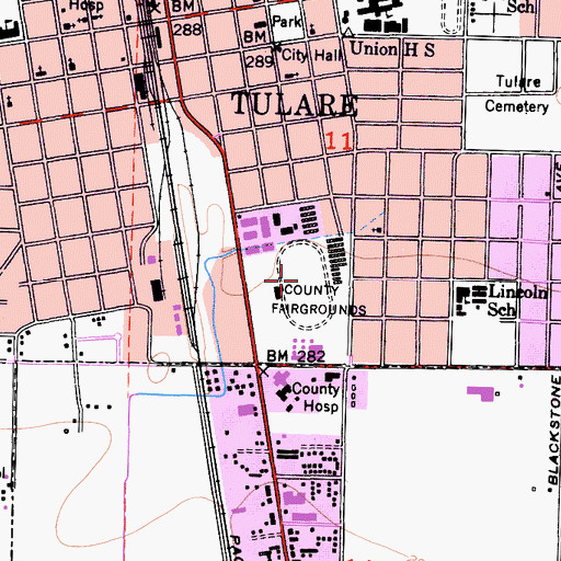 Topographic Map of Tulare County Fairgrounds, CA