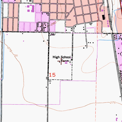 Topographic Map of Tulare High School Farm, CA