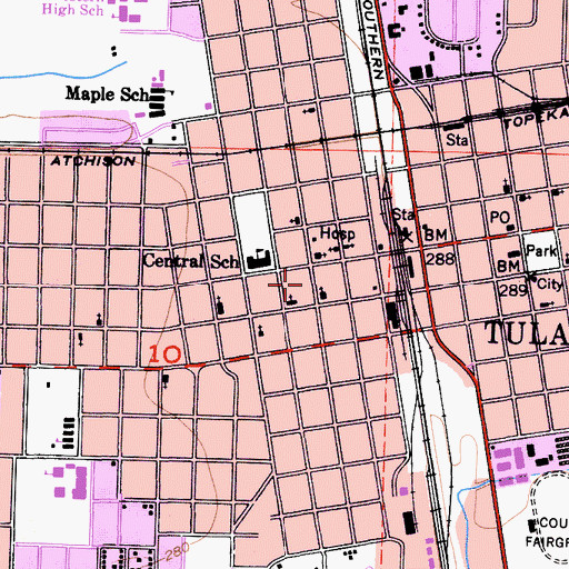 Topographic Map of Tulare Public Library, CA