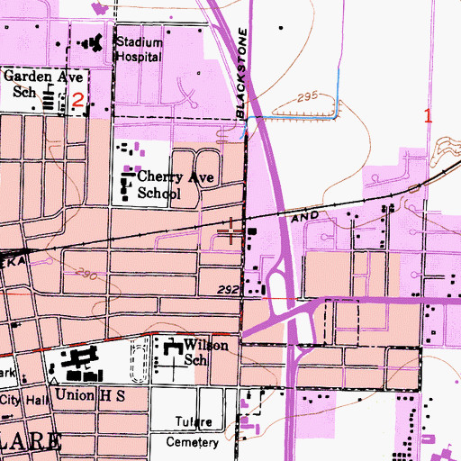 Topographic Map of Tulare Technical Prepartory School, CA