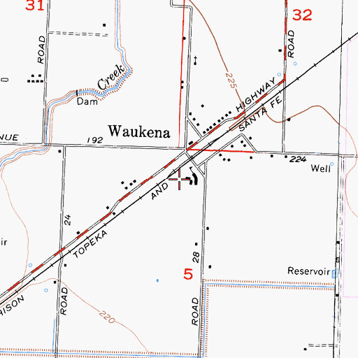 Topographic Map of Waukena Joint Union Elementary School, CA