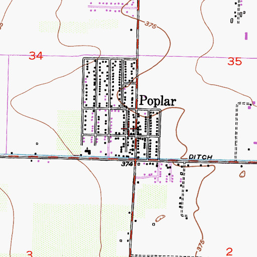 Topographic Map of Church of Christ of Poplar, CA
