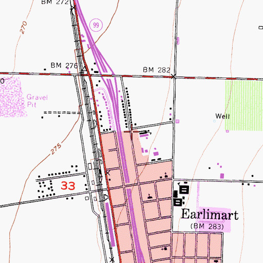 Topographic Map of Earlimart Middle School, CA