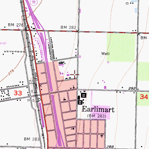 Topographic Map of Earlimart Post Office, CA