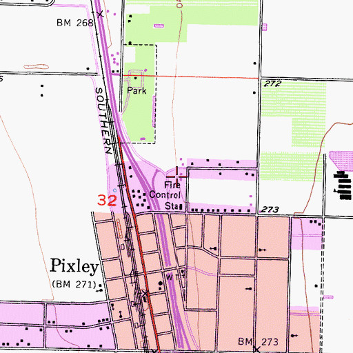 Topographic Map of Pixley Branch Tulare County Library, CA