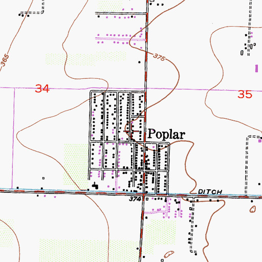 Topographic Map of Poplar Post Office, CA