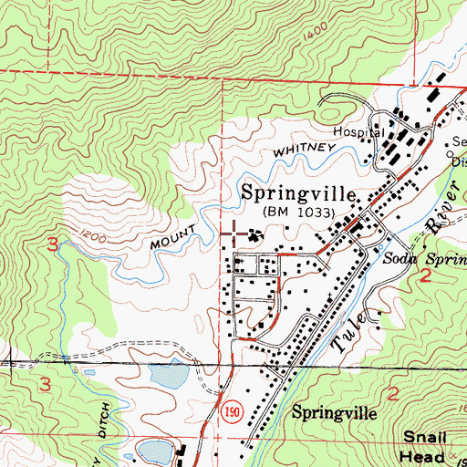 Topographic Map of Springville Elementary School, CA