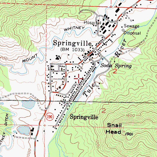 Topographic Map of Springville United Methodist Church, CA