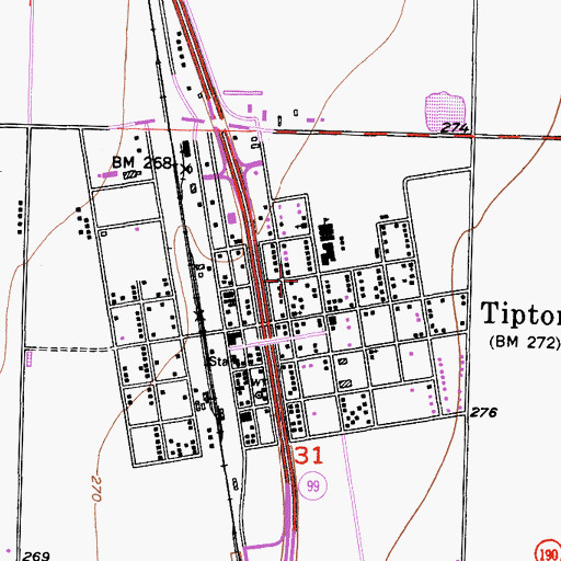 Topographic Map of Tipton Branch Tulare County Library, CA