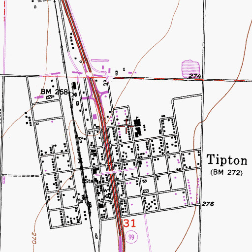 Topographic Map of Tipton Elementary School, CA